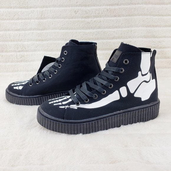 Demonia Sneeker Mens X-Ray Graphic Bone Creeper Sneaker Flame Tread Goth Punk - Picture 5 of 9